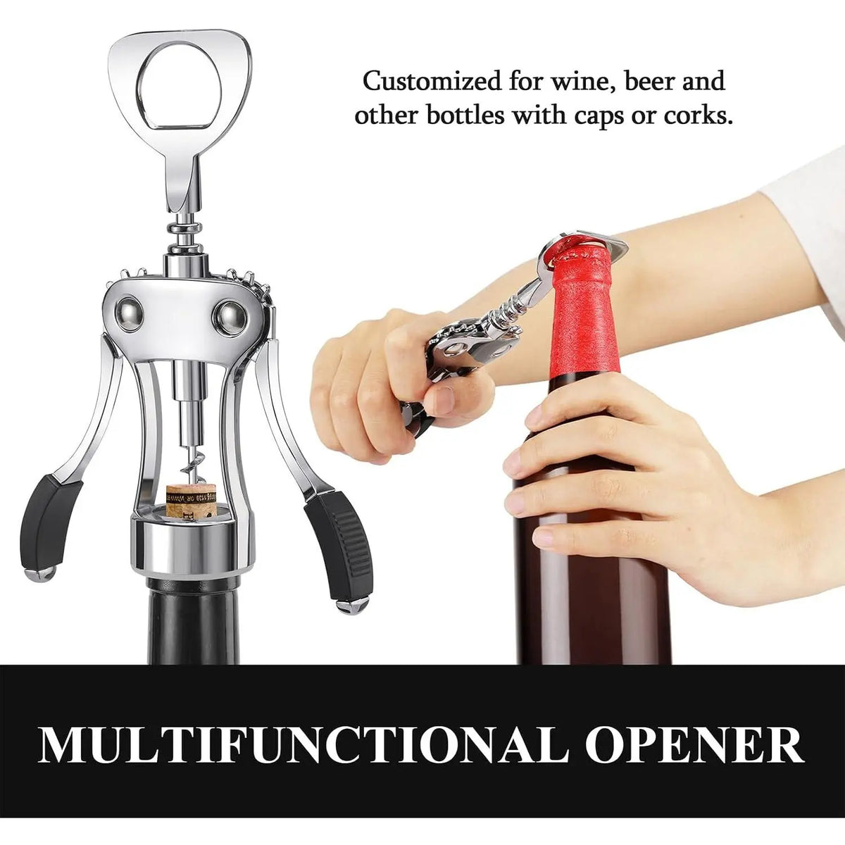 Multifunctional Bottle Opener with Handle and Screw, Kitchen & Home Bar Accessory